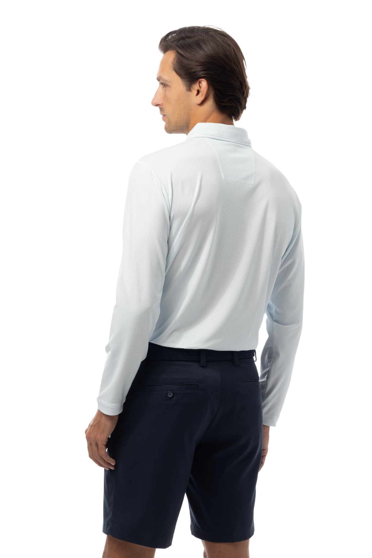SANSOLEIL'S MEN'S LONG SLEEVE PRINT POLO. MATRIX. TURQ COASTAL BLUE. 900841 - SanSoleil