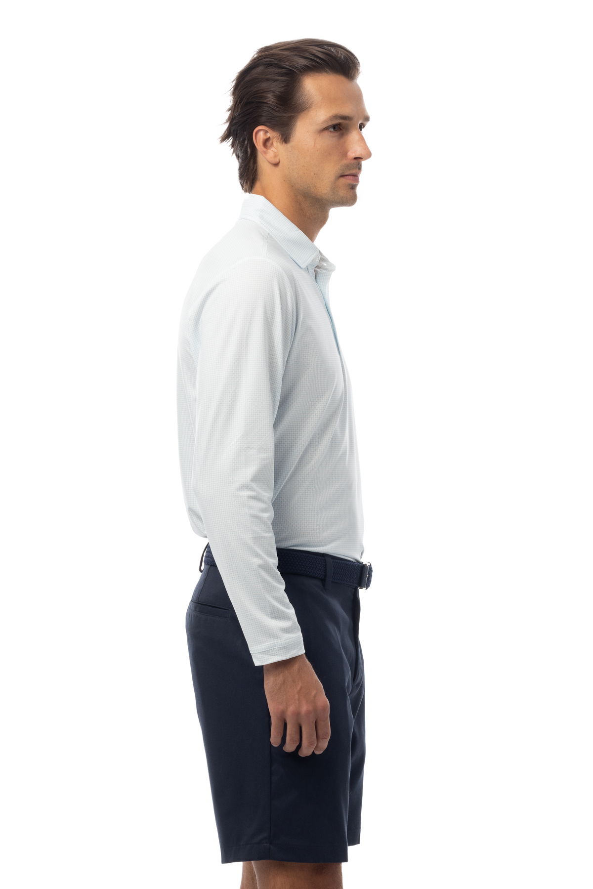 SANSOLEIL'S MEN'S LONG SLEEVE PRINT POLO. MATRIX. TURQ COASTAL BLUE. 900841 - SanSoleil
