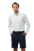 SANSOLEIL'S MEN'S LONG SLEEVE PRINT POLO. MATRIX. TURQ COASTAL BLUE. 900841 - SanSoleil