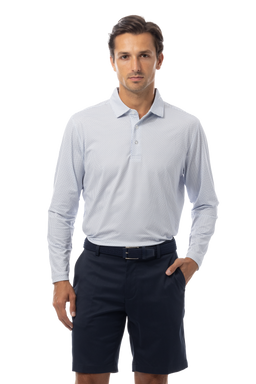 SANSOLEIL'S MEN'S LONG SLEEVE PRINT POLO. MATRIX. PERI NAVY.  900841 - SanSoleil