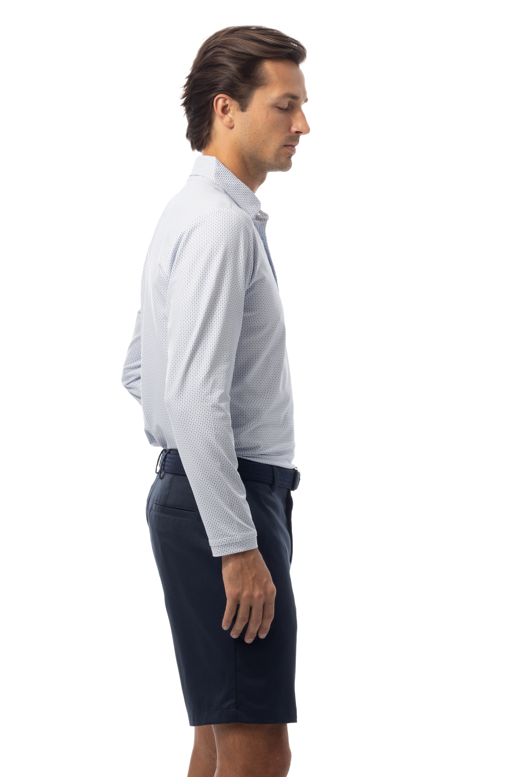 SANSOLEIL'S MEN'S LONG SLEEVE PRINT POLO. MATRIX. PERI NAVY.  900841 - SanSoleil