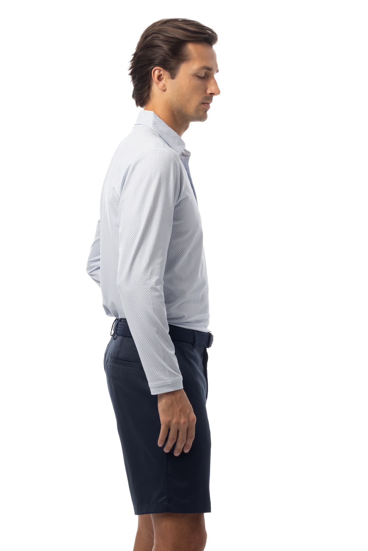 SANSOLEIL'S MEN'S LONG SLEEVE PRINT POLO. MATRIX. PERI NAVY.  900841 - SanSoleil