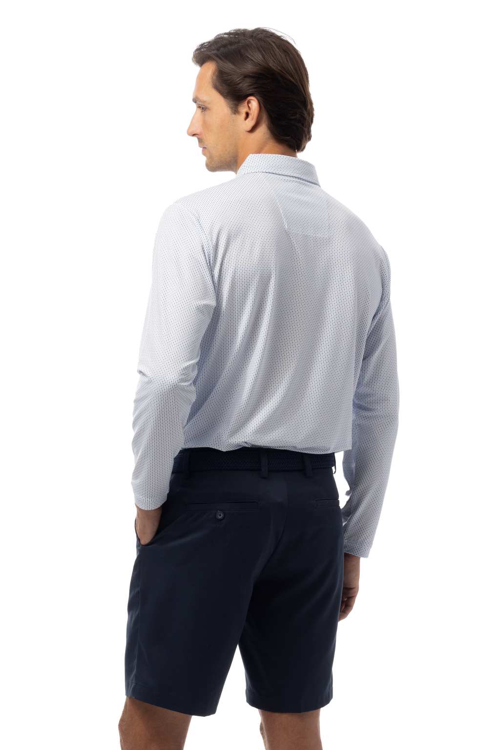 SANSOLEIL'S MEN'S LONG SLEEVE PRINT POLO. MATRIX. PERI NAVY.  900841 - SanSoleil