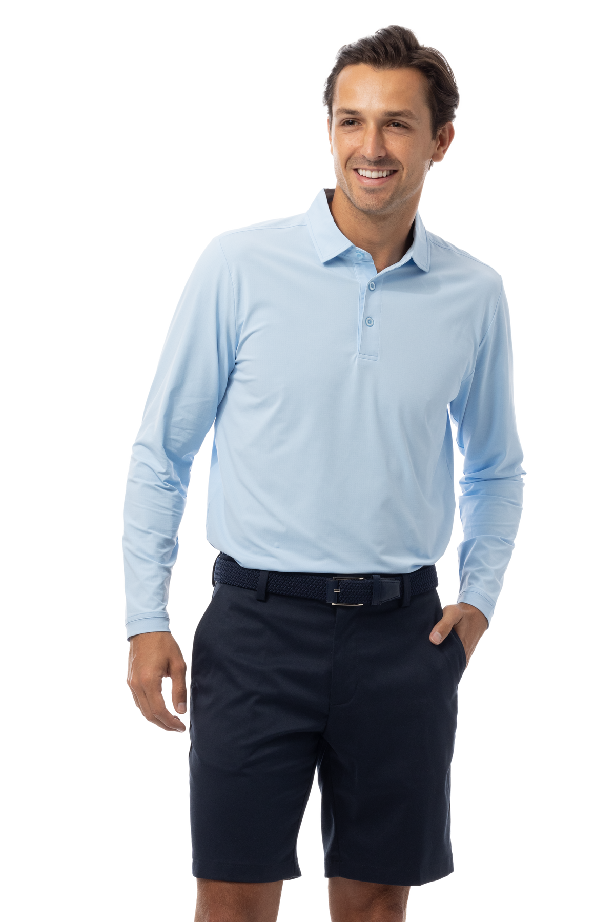 MEN'S SOLAIR LONG SLEEVE POLO. COASTAL BLUE - 900841A - SanSoleil