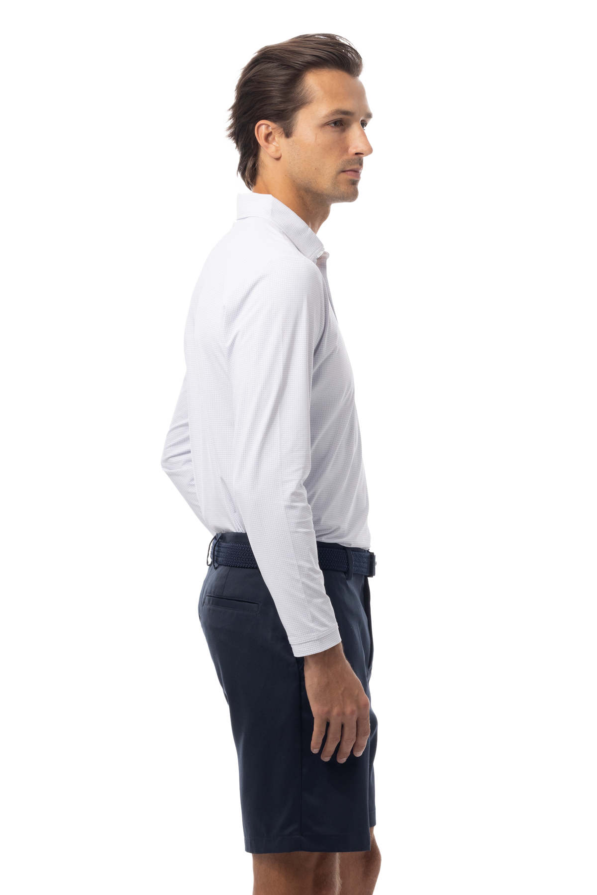 SANSOLEIL'S MEN'S SOLAIR LONG SLEEVE POLO. WHITE NAVY - 900841A - SanSoleil
