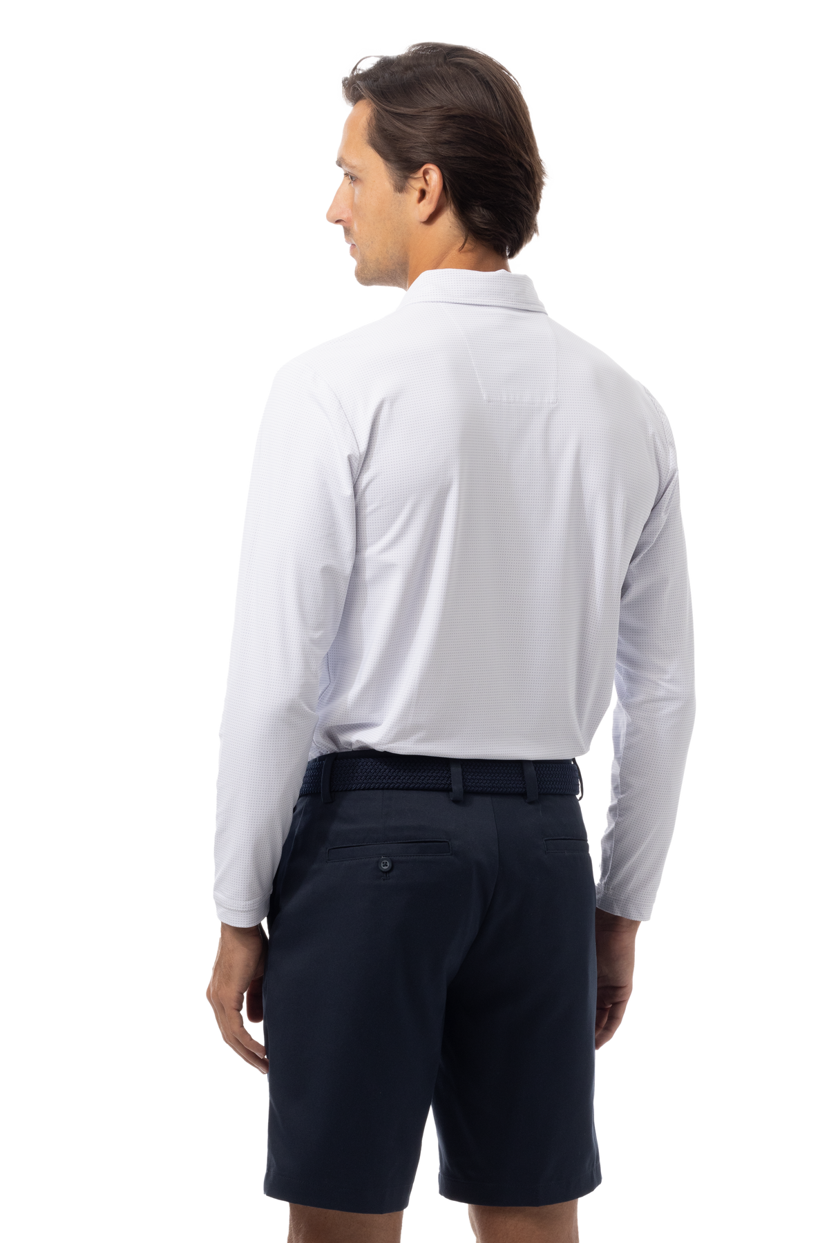 SANSOLEIL'S MEN'S SOLAIR LONG SLEEVE POLO. WHITE NAVY - 900841A - SanSoleil