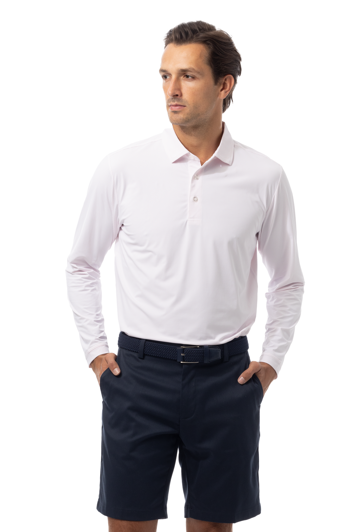 SANSOLEIL'S MEN'S SOLAIR LONG SLEEVE POLO. WHITE RED - 900841A - SanSoleil