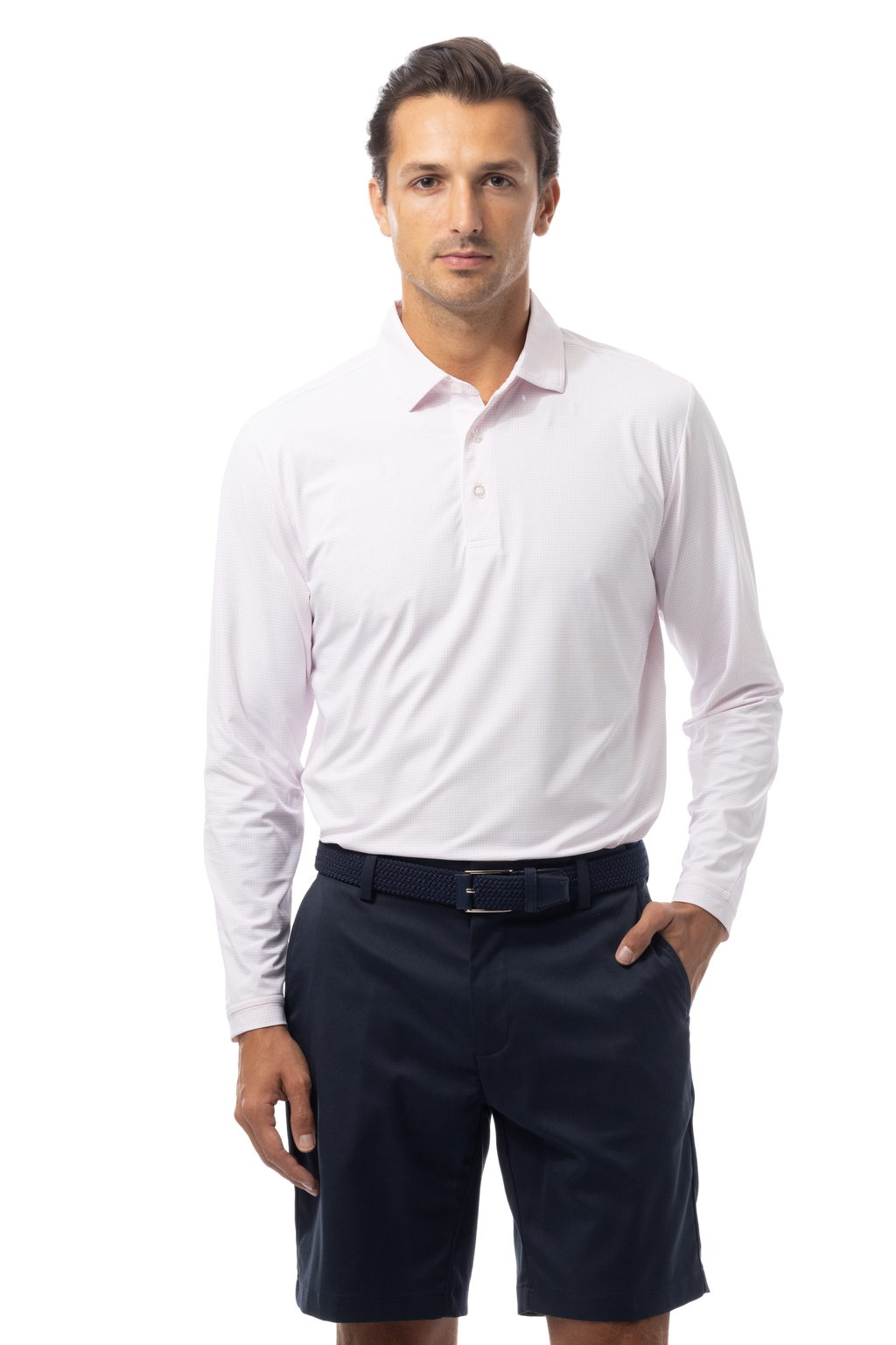 SANSOLEIL'S MEN'S SOLAIR LONG SLEEVE POLO. WHITE RED - 900841A - SanSoleil