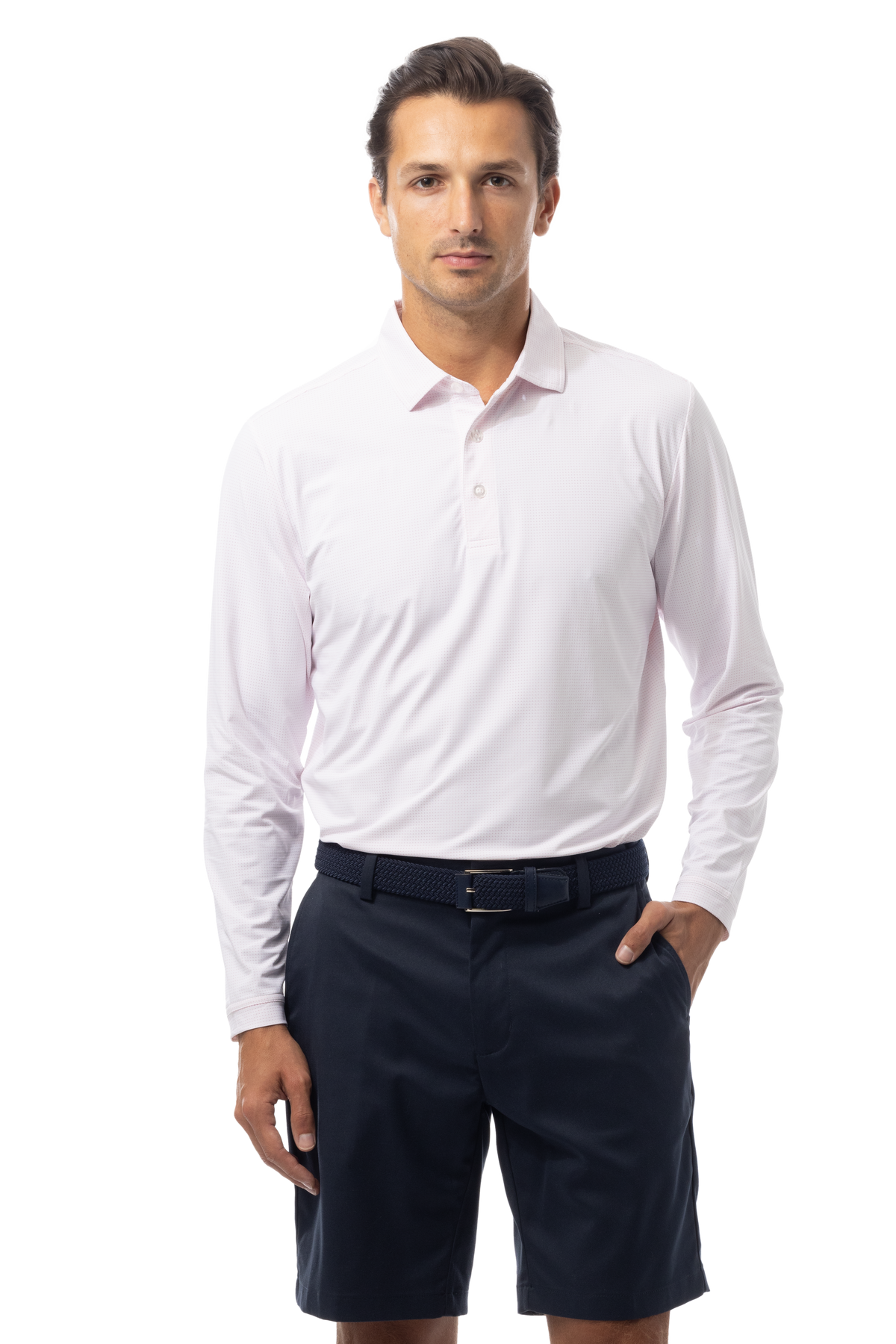 SANSOLEIL'S MEN'S SOLAIR LONG SLEEVE POLO. WHITE RED - 900841A - SanSoleil