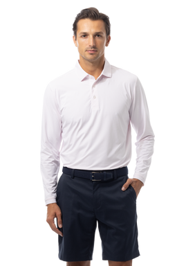 SANSOLEIL'S MEN'S SOLAIR LONG SLEEVE POLO. WHITE RED - 900841A - SanSoleil