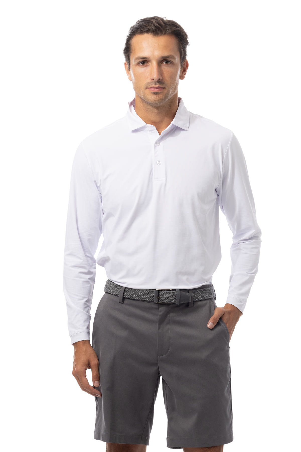 MEN'S SOLAIR LONG SLEEVE POLO. WHITE. 900841A - SanSoleil