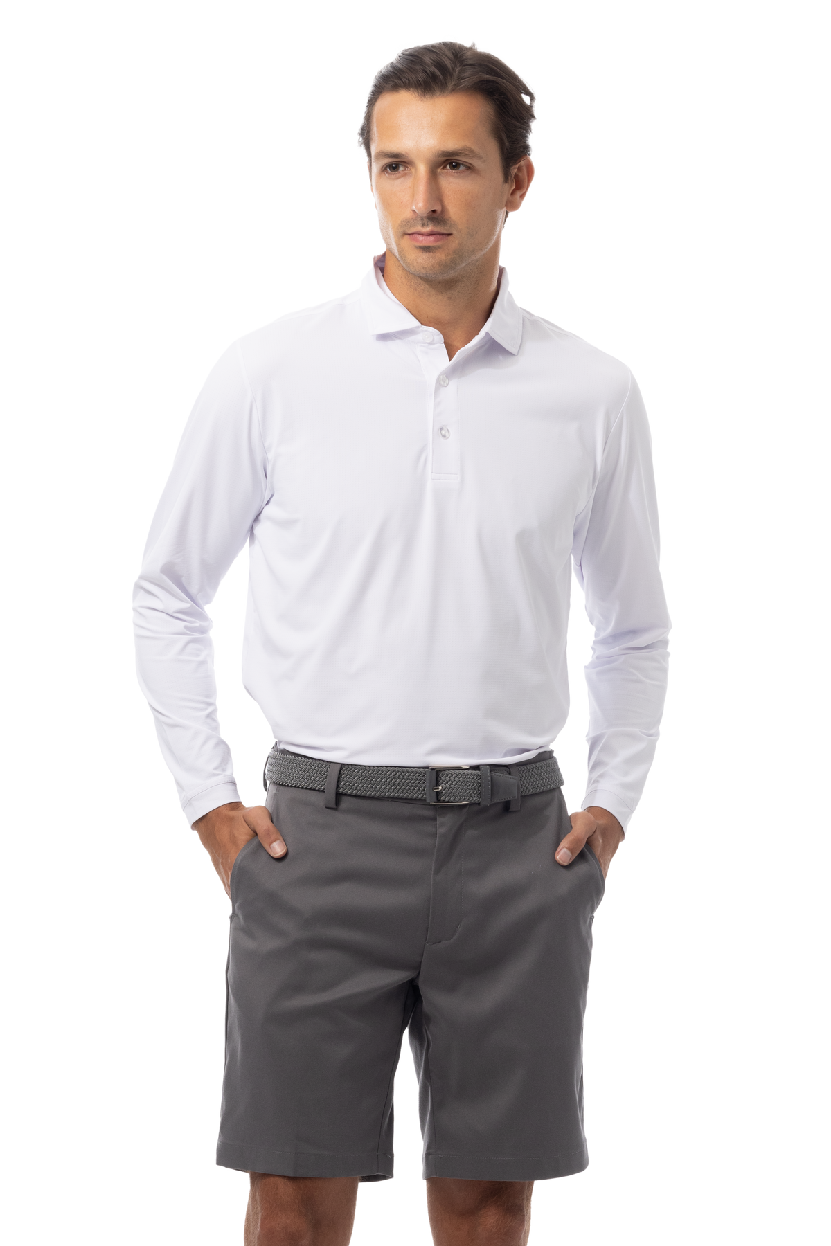 MEN'S SOLAIR LONG SLEEVE POLO. WHITE. 900841A - SanSoleil