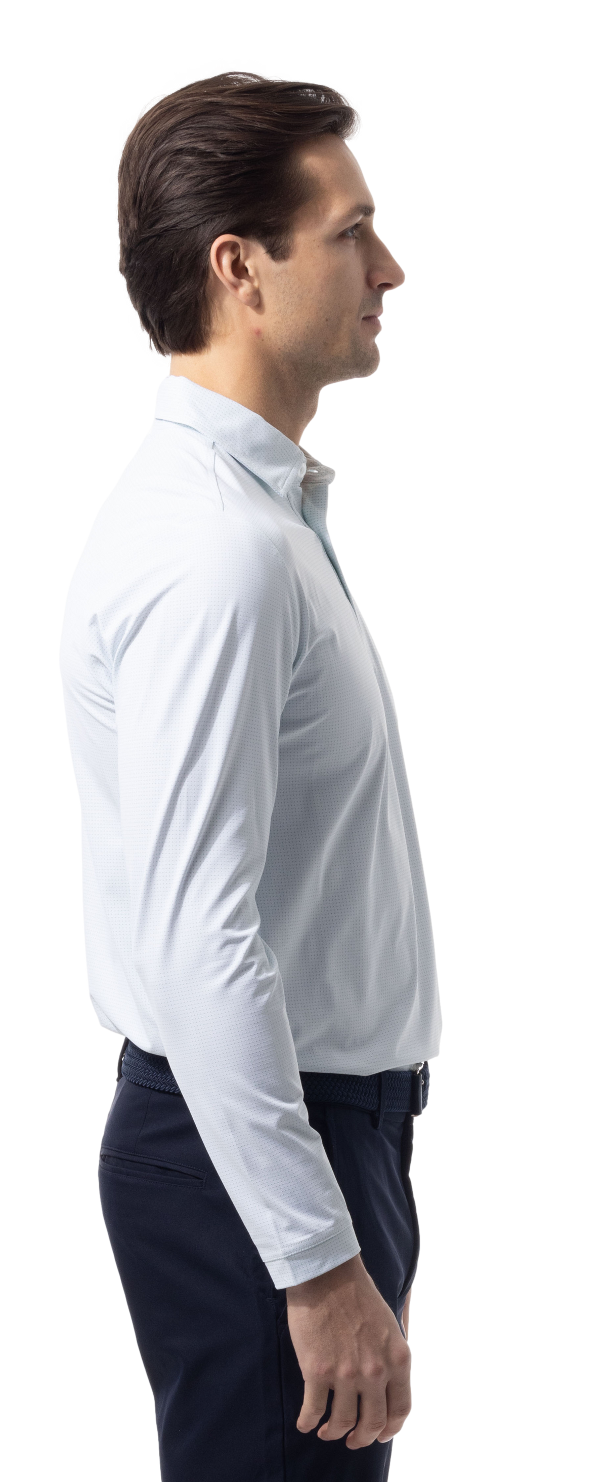 MEN'S SOLAIR COOL LONG SLEEVE POLO. WHITE. VARSITY GREEN DOT. 900841A