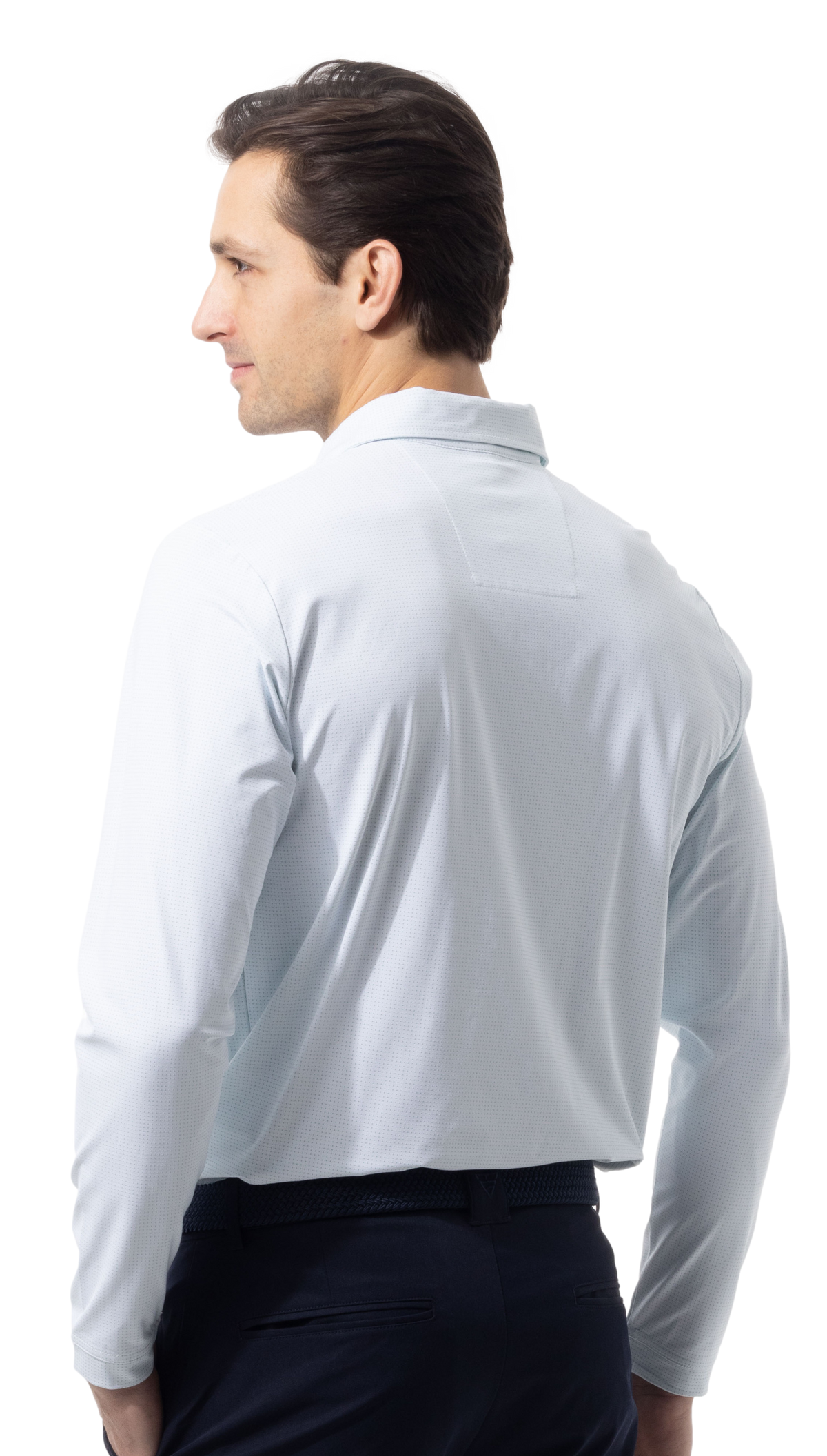 MEN'S SOLAIR COOL LONG SLEEVE POLO. WHITE. VARSITY GREEN DOT. 900841A