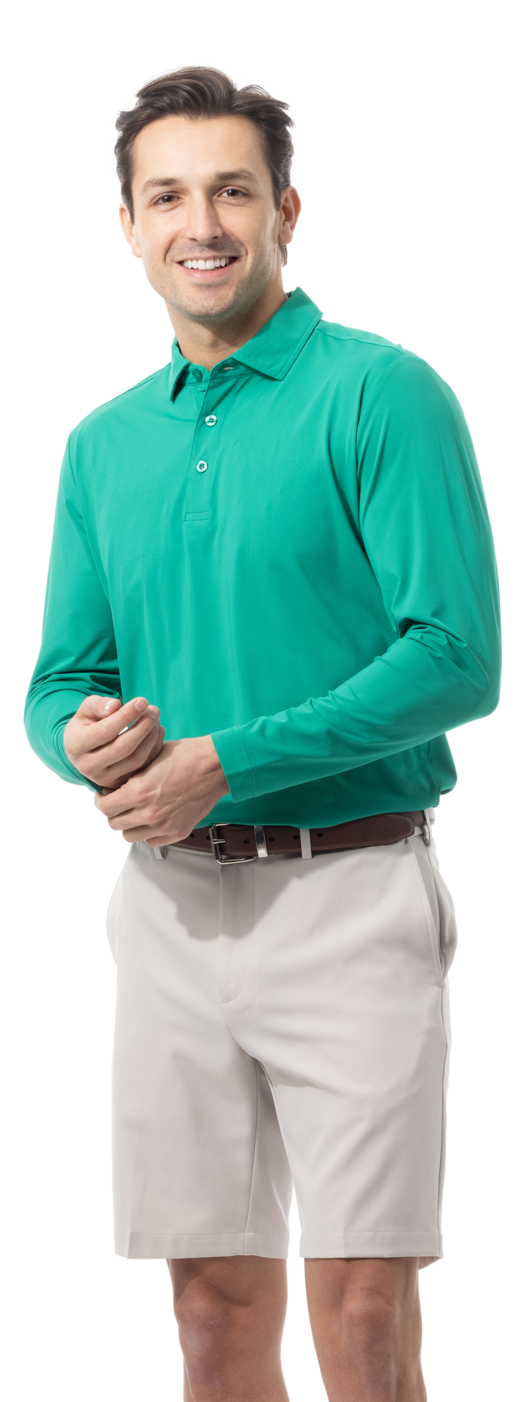 SANSOLEIL'S MEN'S SOLAIR LONG SLEEVE POLO. VARSITY GREEN 900841A - SanSoleil
