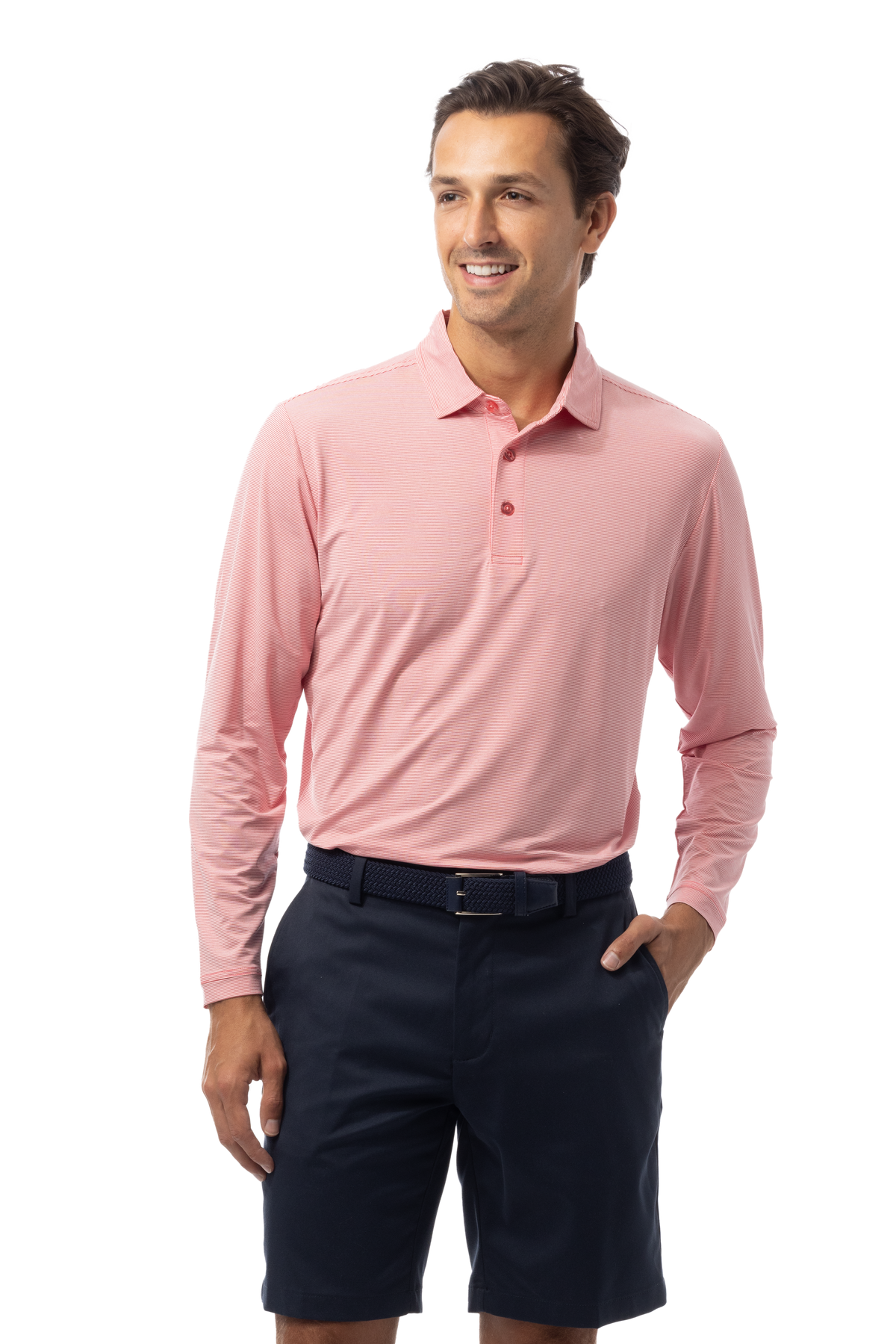 MEN'S SOLMELANGE ICE MINI-STRIPE POLO. RED-WHITE. 900841MM - SanSoleil