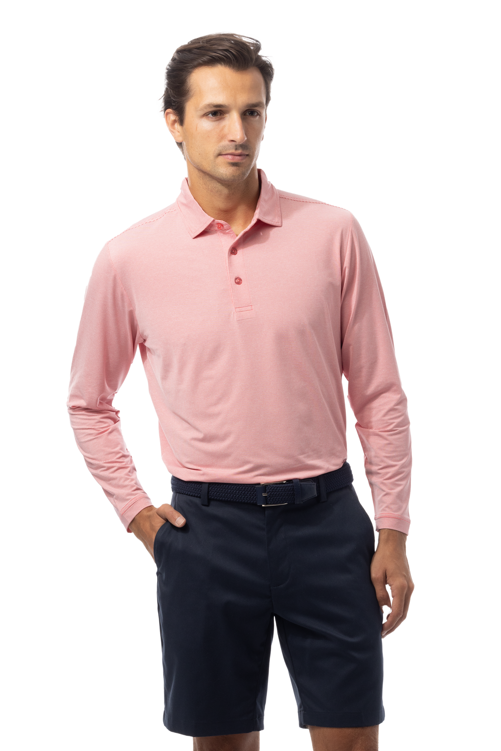 MEN'S SOLMELANGE ICE MINI-STRIPE POLO. RED-WHITE. 900841MM - SanSoleil