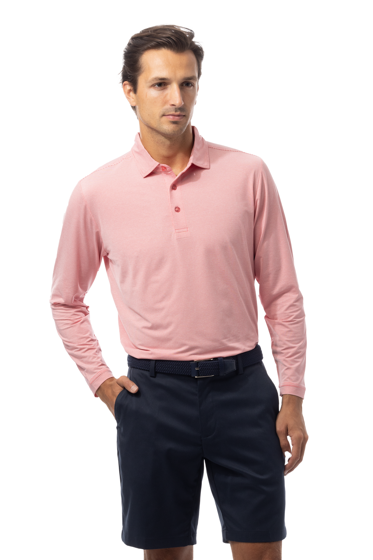 MEN'S SOLMELANGE ICE MINI-STRIPE POLO. RED-WHITE. 900841MM - SanSoleil