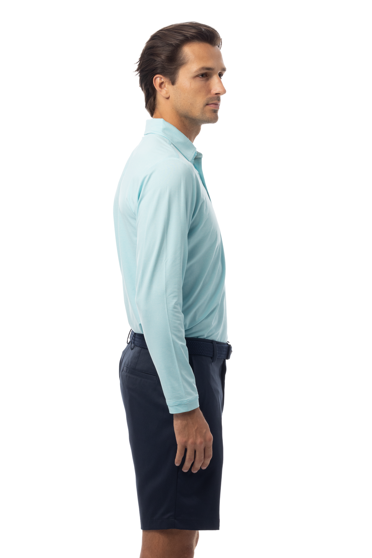 SANSOLEIL MEN'S SOLMELANGE ICE MINI-STRIPE POLO. TURQ-WHITE. 900841MM - SanSoleil