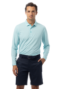 SANSOLEIL MEN'S SOLMELANGE ICE MINI-STRIPE POLO. TURQ-WHITE. 900841MM - SanSoleil