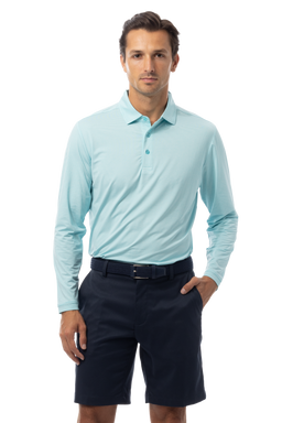 SANSOLEIL MEN'S SOLMELANGE ICE MINI-STRIPE POLO. TURQ-WHITE. 900841MM - SanSoleil