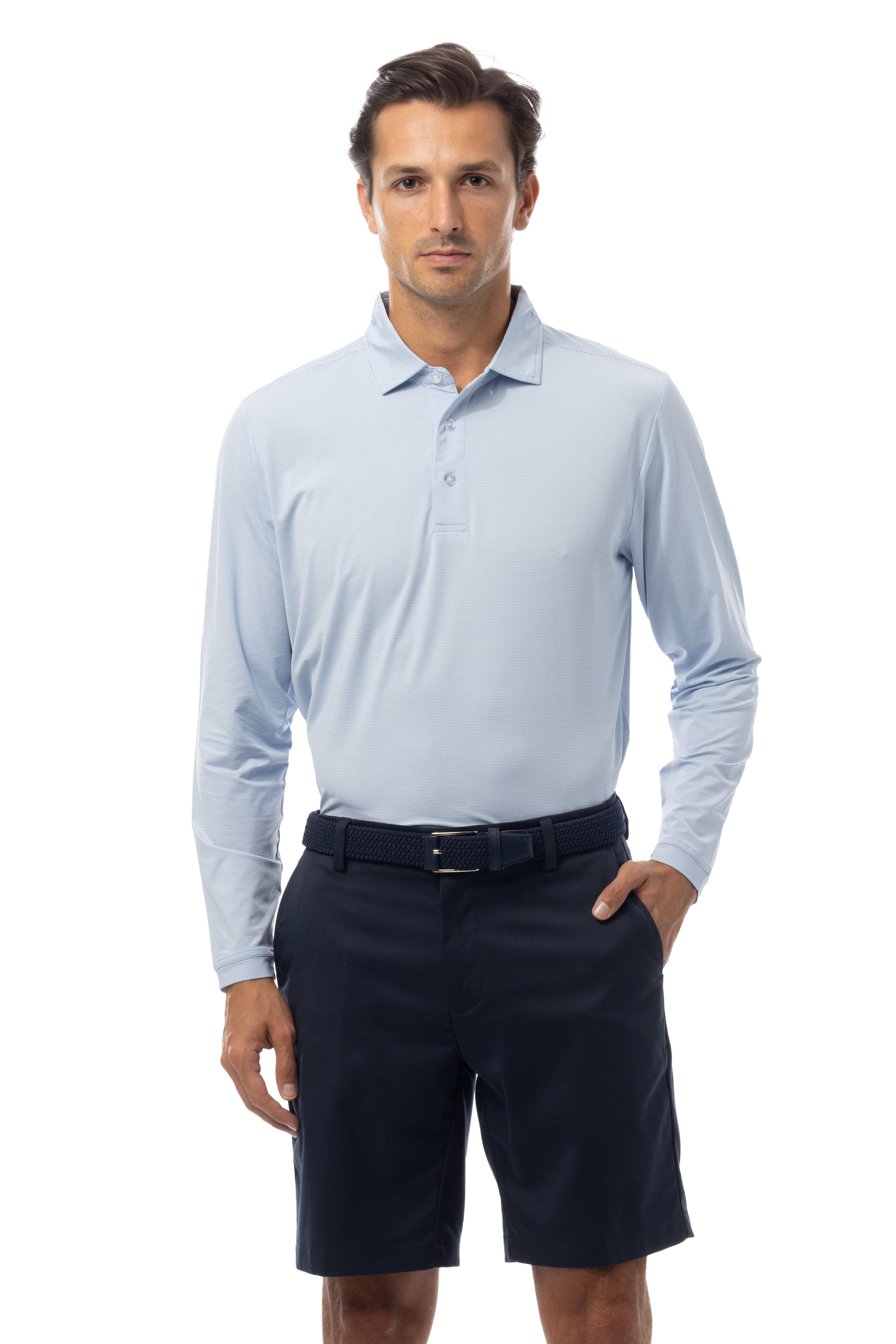 MEN'S SOLMELANGE ICE MINI-STRIPE POLO. MALIBU.  900841MM - SanSoleil