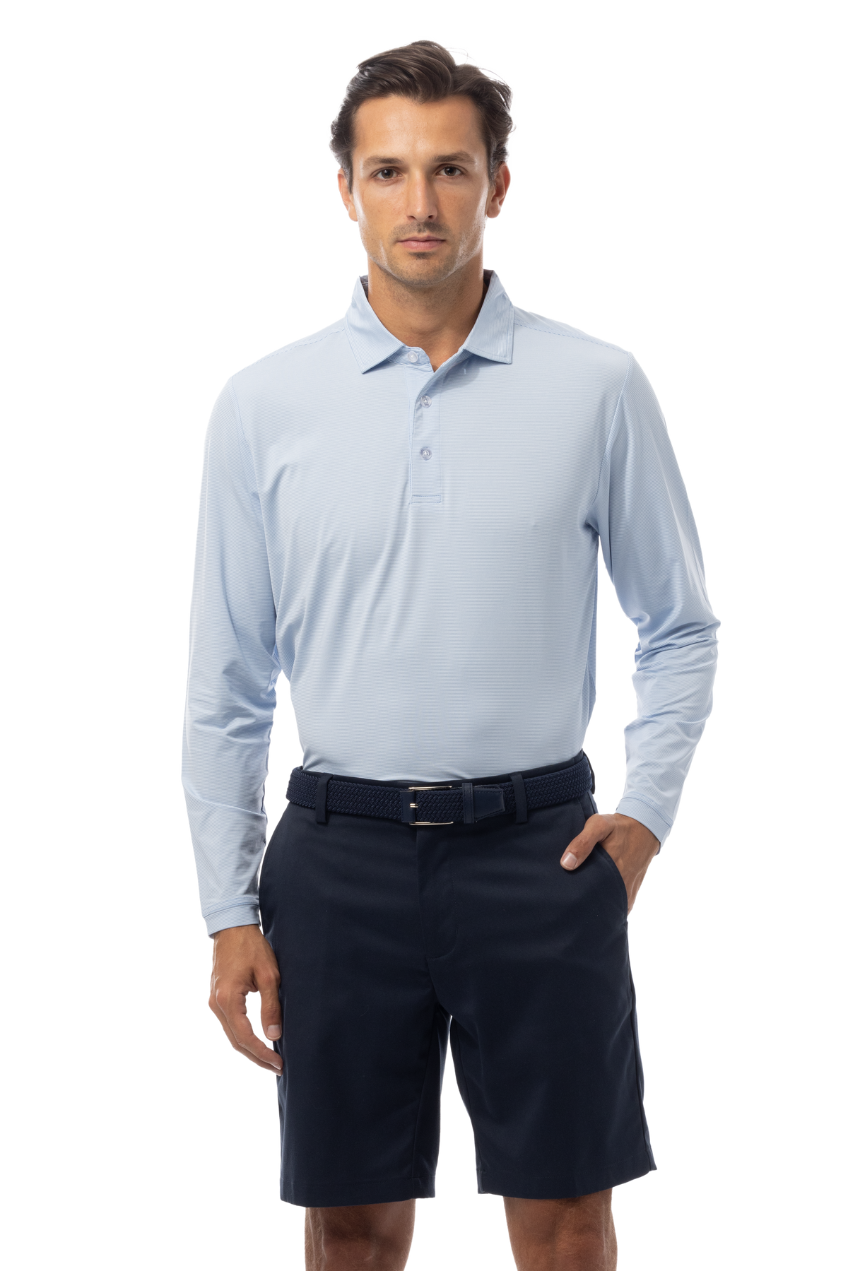 MEN'S SOLAIR LONG SLEEVE POLO. COASTAL BLUE - 900841A - SanSoleil