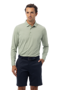 MEN'S SOLMELANGE MINI-STRIPE LONG-SLEEVE POLO. MOSS-WHITE. 900841MM - SanSoleil