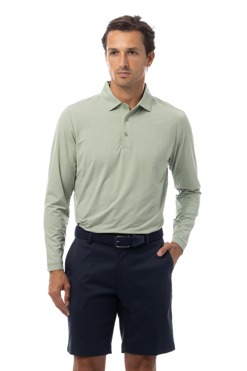 MEN'S SOLMELANGE MINI-STRIPE LONG-SLEEVE POLO. MOSS-WHITE. 900841MM - SanSoleil