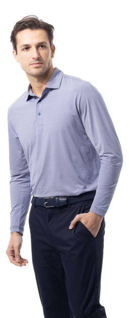 MEN'S SOLMELANGE MINI-STRIPE POLO. MIDNIGHT WHITE.  900841MM
