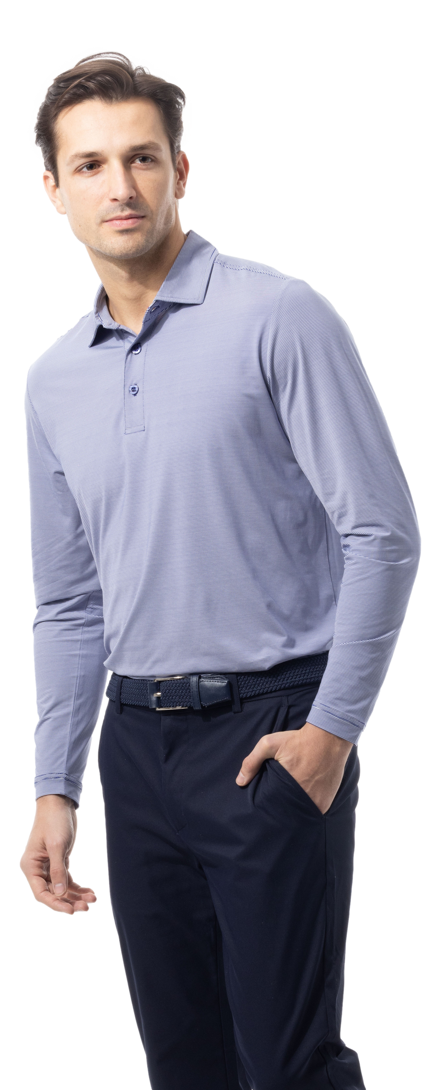 MEN'S SOLMELANGE MINI-STRIPE POLO. MIDNIGHT WHITE.  900841MM