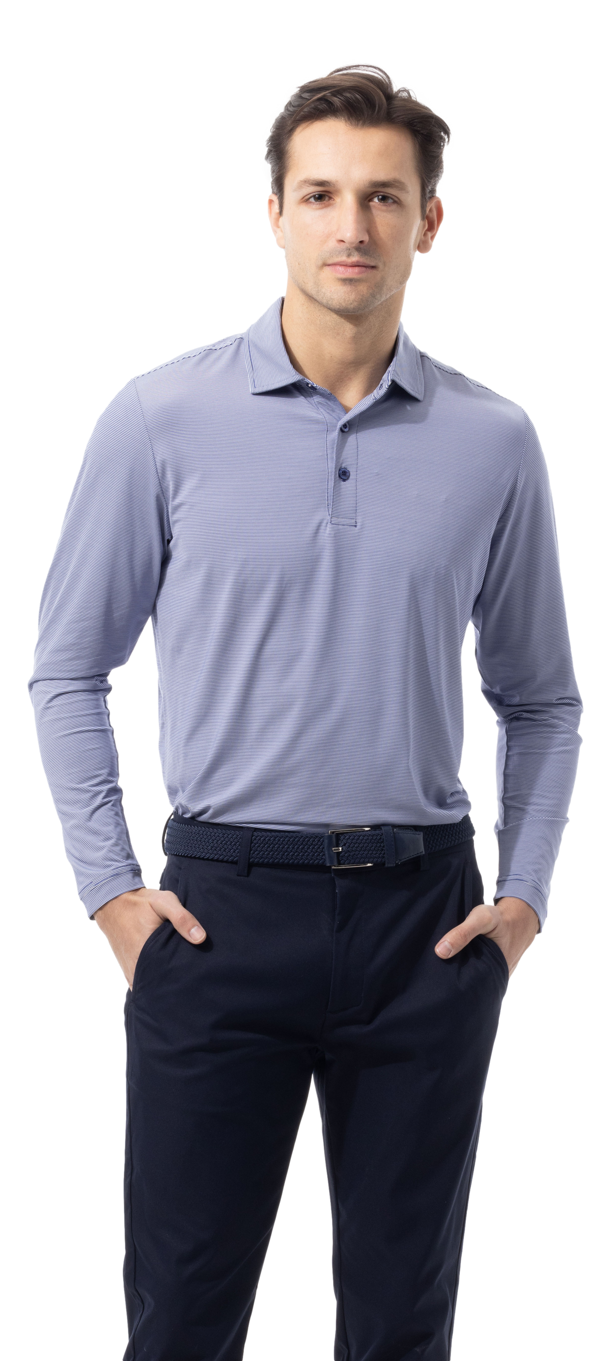 MEN'S SOLMELANGE MINI-STRIPE POLO. MIDNIGHT WHITE.  900841MM