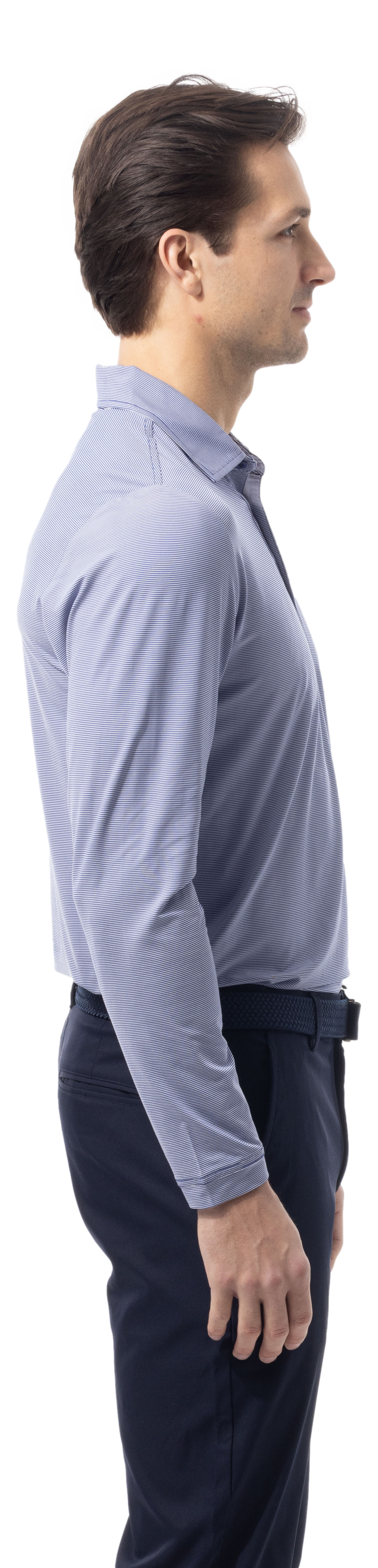 MEN'S SOLMELANGE MINI-STRIPE POLO. MIDNIGHT WHITE.  900841MM