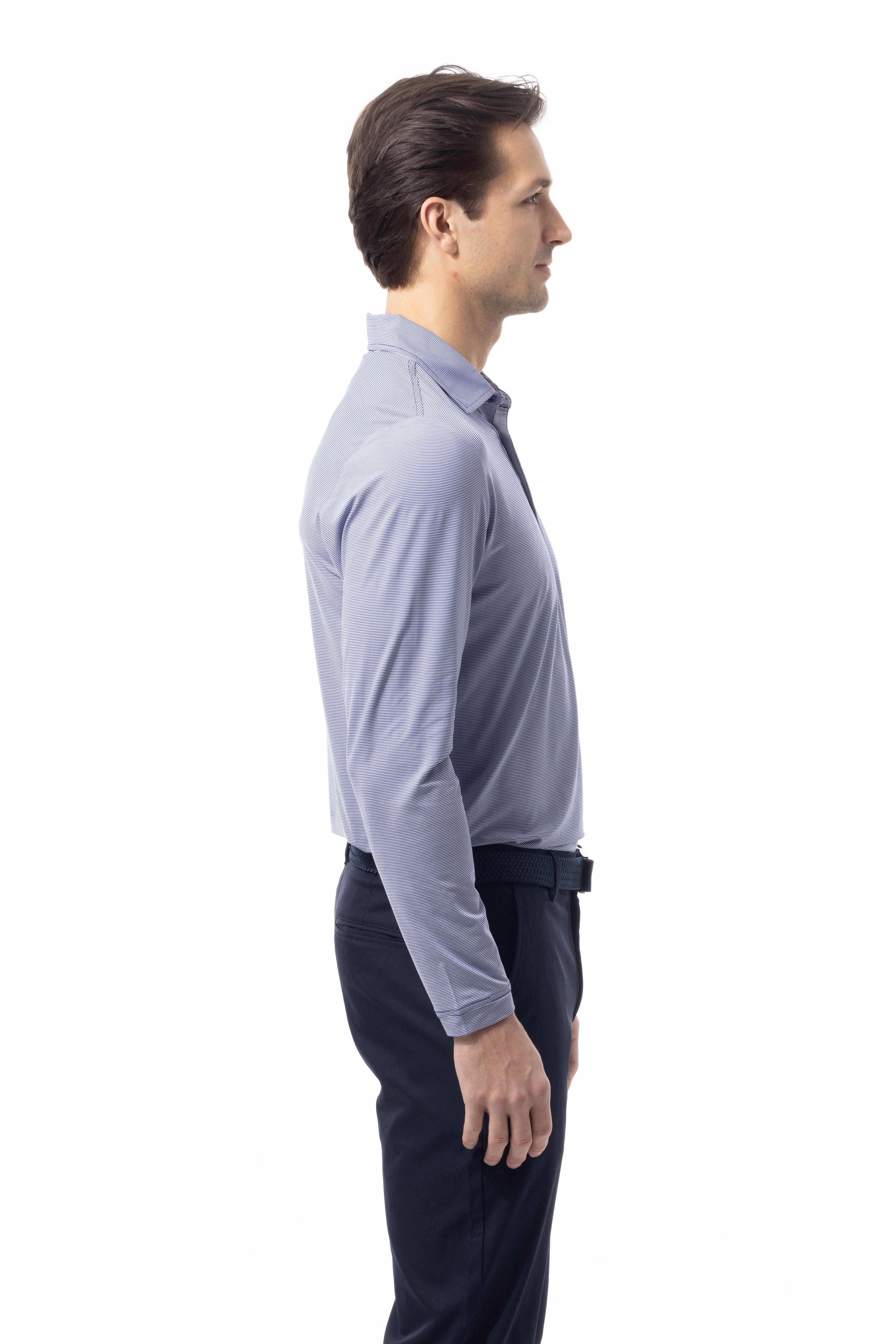 MEN'S SOLMELANGE ICE MINI-STRIPE POLO. MIDNIGHT WHITE. 900841MM - SanSoleil