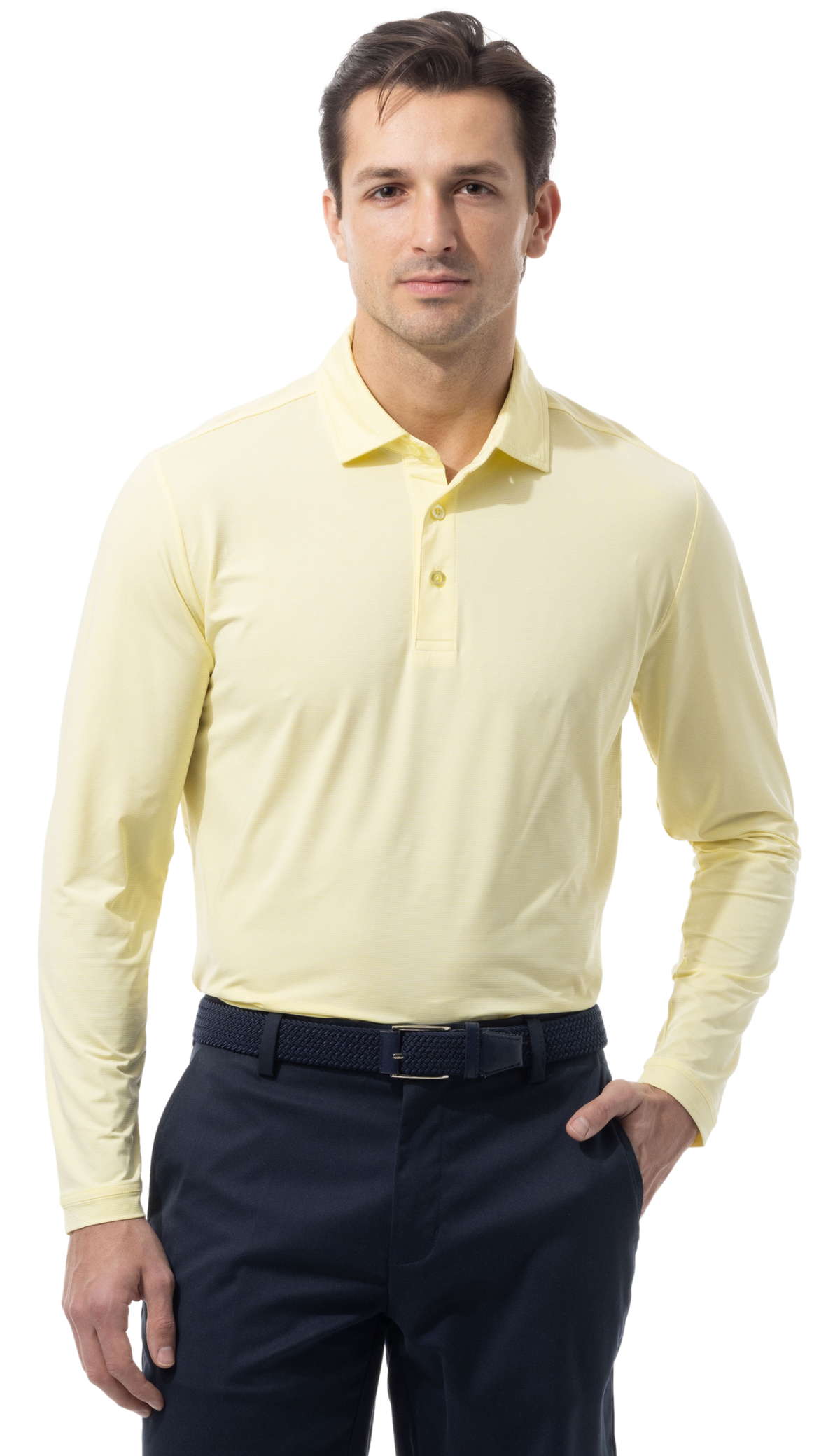 MEN'S SOLMELANGE ICE MINI-STRIPE POLO. YELLOW WHITE. 900841MM - SanSoleil