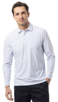 SANSOLEIL'S MEN'S SOLAIR LONG SLEEVE POLO. WHITE BLACK. STRIPE. 900841S - SanSoleil