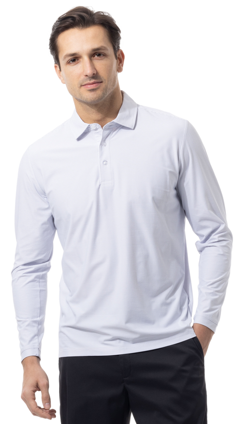 SANSOLEIL'S MEN'S SOLAIR LONG SLEEVE POLO. WHITE BLACK. STRIPE. 900841S - SanSoleil