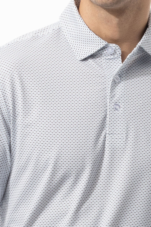 SANSOLEIL'S MEN'S LONG SLEEVE PRINT POLO. MATRIX. COASTAL BLACK. 900841 - SanSoleil