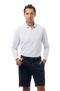 SANSOLEIL'S MEN'S SOLAIR LONG SLEEVE POLO. WHITE NAVY - 900841A - SanSoleil
