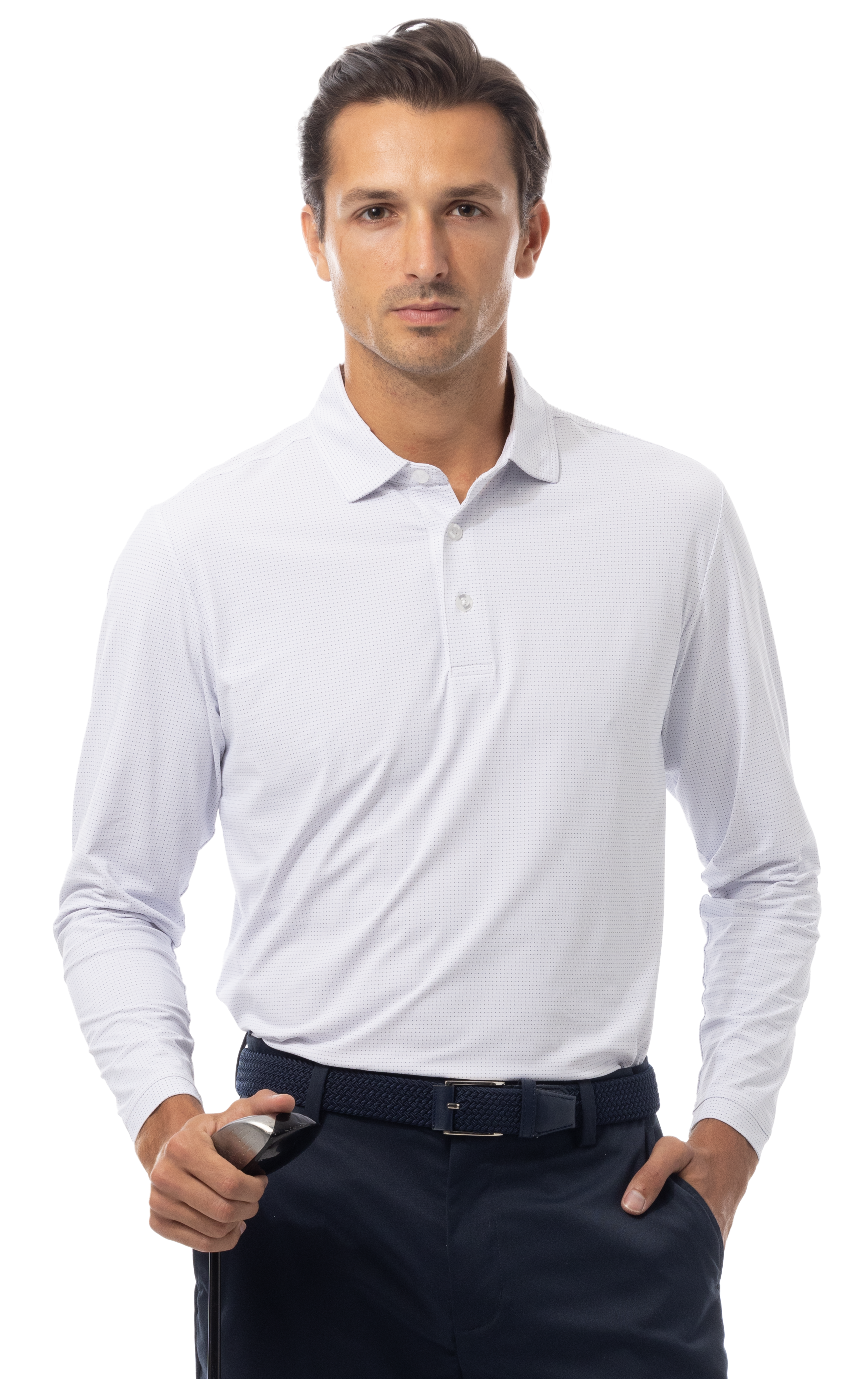 MEN'S SOLAIR LONG SLEEVE POLO. WHITE NAVY. 900841A