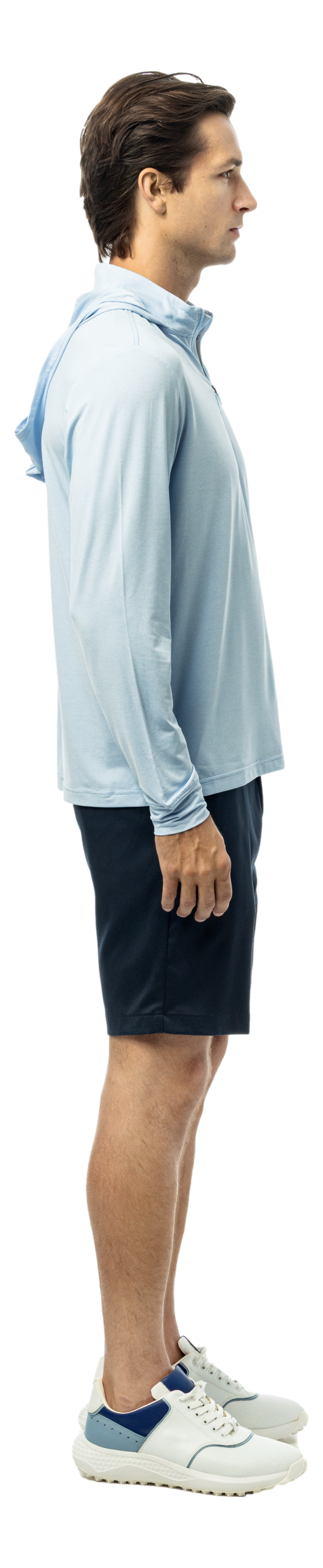Men's SanSoleil mini-stripe hybrid hoodie in Malibu White from the Men's Collection, featuring a comfortable fit and stylish design.