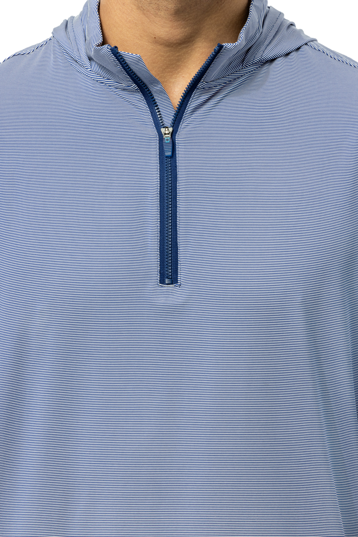 SanSoleil Men's men's Solmelange mini-stripe hybrid hoodie in midnight white, showcasing the stylish design and fabric details.