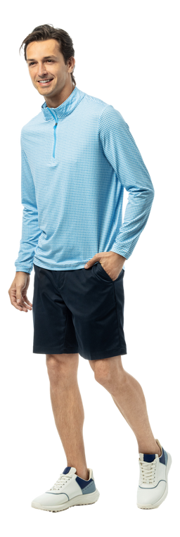 Men's SolTek Ice long sleeve pullover from SanSoleil Men's collection, in Crossroads Blue Jay, with a comfortable fit and soft fabric.