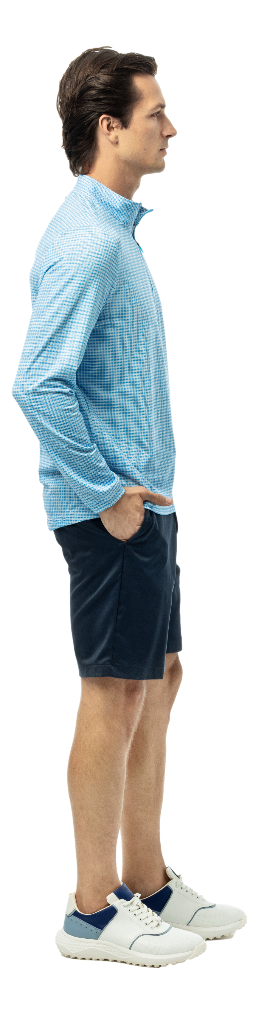 Men's Soltek Ice long sleeve pullover in blue jay from SanSoleil Men's collection, featuring a comfortable fit and stylish design.