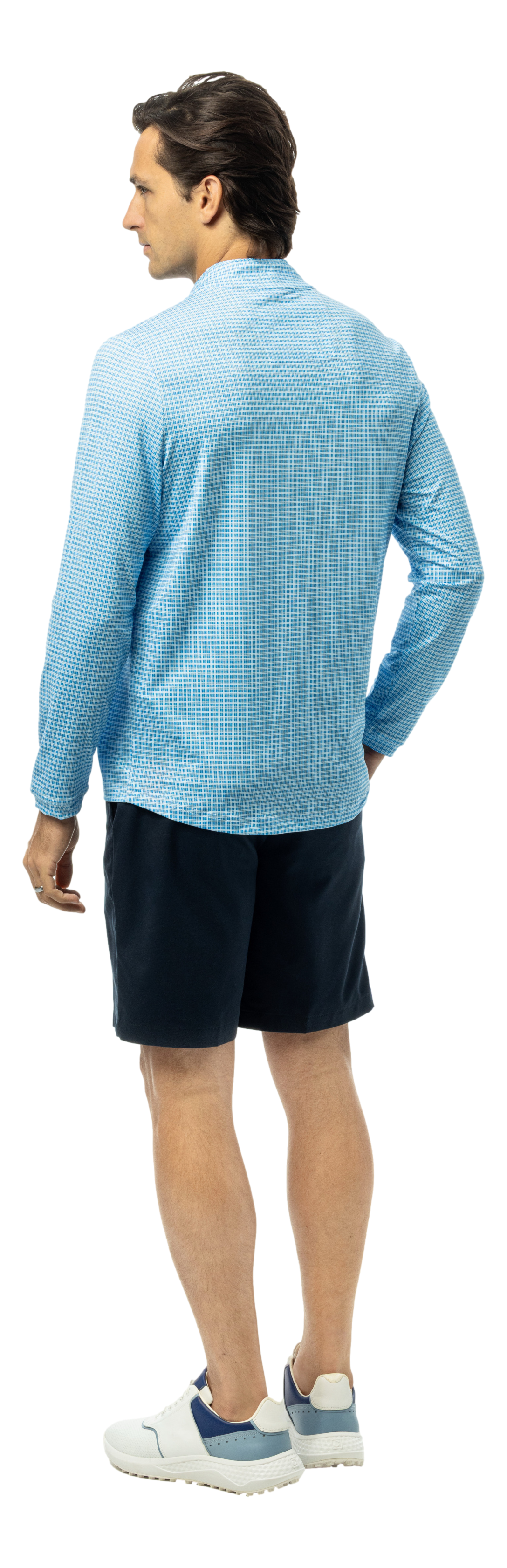 Men's Soltek Ice long sleeve pullover by SanSoleil Men's in blue jay, featuring a comfortable fit and stylish design.