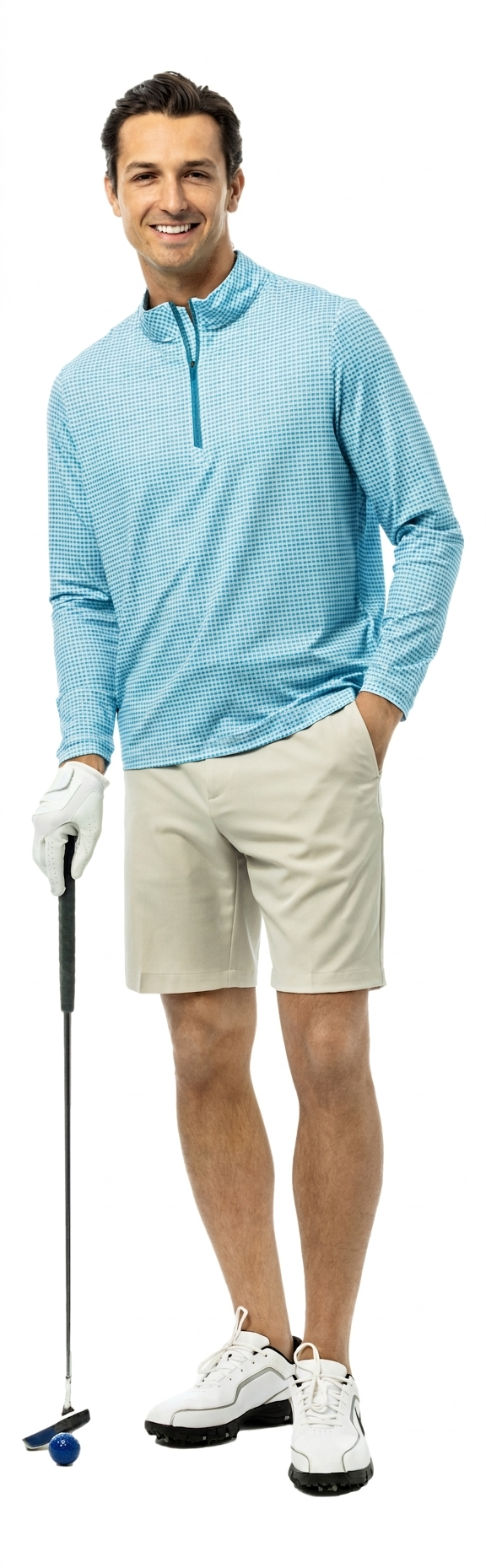 Men's Soltek Ice long sleeve pullover by SanSoleil Men's, in Mystic Blue, featuring a lightweight, casual design with a crew neck.