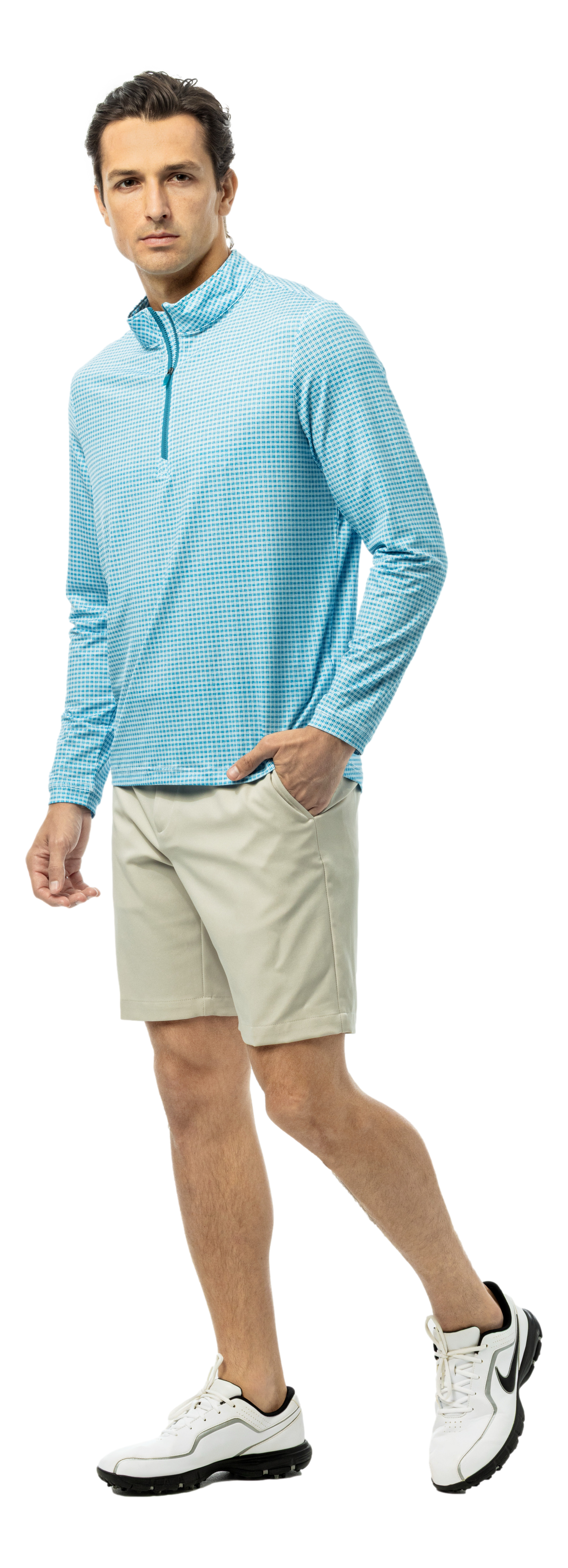 Men's Soltek Ice long sleeve pullover in Mystic Blue from SanSoleil Men's collection, featuring a comfortable, stylish design.