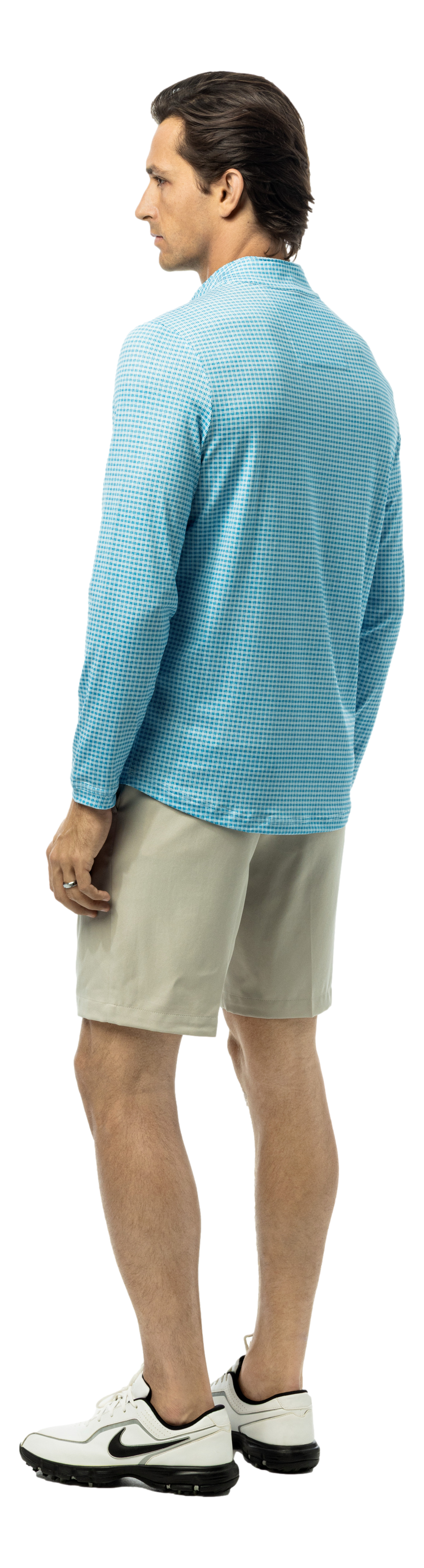 Men's SolTek Ice long sleeve pullover in Mystic Blue from SanSoleil Men's Crossroads collection, featuring a comfortable design and branding.
