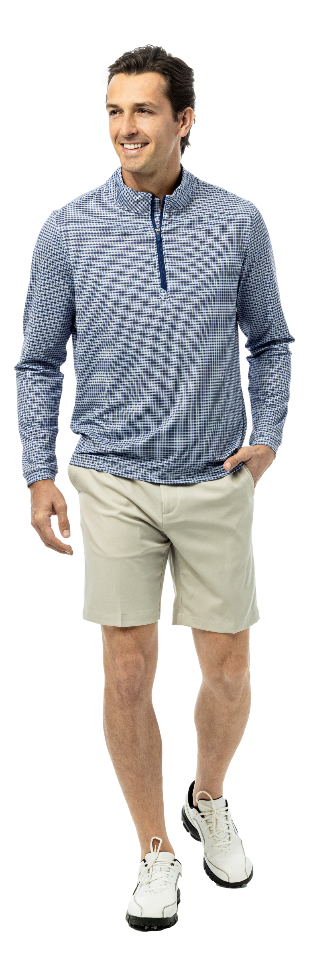 Men's SanSoleil Soltek Ice long sleeve pullover in navy from the Men's Collection, featuring a comfortable fit and stylish design.