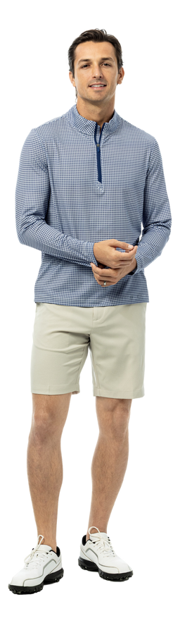 Men's SolTek Ice long sleeve pullover in navy from SanSoleil Men's collection, featuring a comfortable, lightweight design.